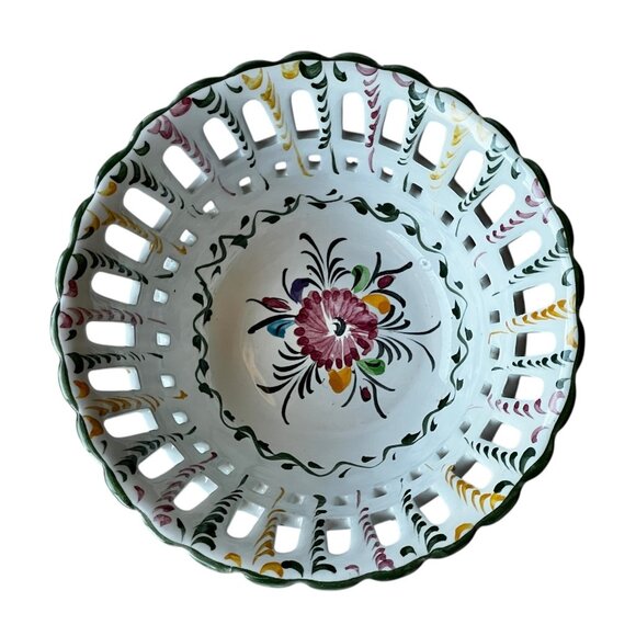 R.C. & Cal Da Juncal Portugal Hand Painted Pierced Ceramic Bowl 6.25" Diameter x - Picture 1 of 10